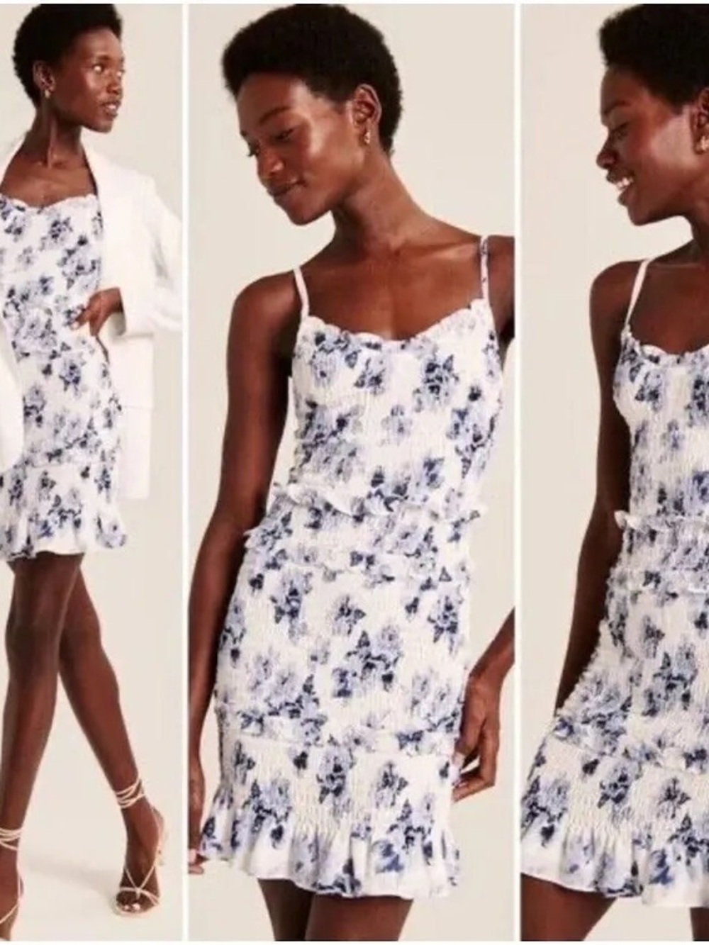 Abercrombie & Fitch Guest Collection Blue & White Smocked Floral Mini Dress XXS